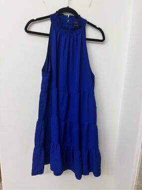 1.STATE Cobalt Blue Ruffled Smocked Neck Dress